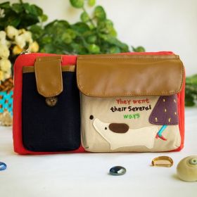 [Walking Dog] Embroidered Applique Kids Fanny Waist Pack / Travel Lumbar Pack (7.8*5.5*1.5)