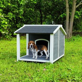 Large Outdoor Wooden Dog House;  Waterproof Dog Cage;  Windproof and Warm Dog Kennel with Porch Deck