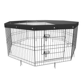 VEVOR Dog Playpen, 8 Panels Foldable Metal Dog Exercise Pen with Top Cover, 24" H Pet Fence Puppy Crate Kennel with Ground Stakes, Indoor Outdoor Dog