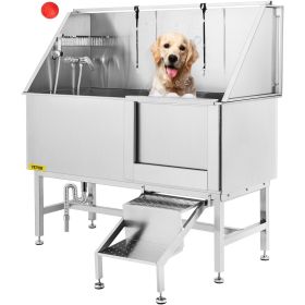VEVOR Professional Dog Grooming Tub 62 inch Stainless Steel Pet Bathing Tub Large Dog Wash Tub with Faucet Walk-in Ramp and Accessories Dog Washing St
