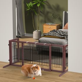38"-71" Adjustable Wooden Pet Gate for Dogs, Indoor Freestanding Dog Fence for Doorways, Stairs, Deep Brown