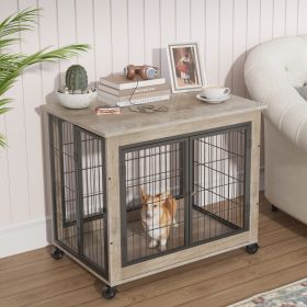 Furniture Dog Cage Crate with Double Doors on Casters. Grey, 31.50'' W x 22.05'' D x 24.8'' H.