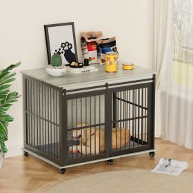 Furniture dog crate sliding iron door dog crate with mat. (Grey,43.7''W x 30''D x 33.7''H)