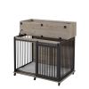 Furniture type dog cage iron frame door with cabinet, top can be opened and closed. Grey, 43.7'' W x 29.9'' D x 42.2'' H