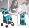 Portable Folding Dog Stroller Travel Cage Stroller for Pet Cat Kitten Puppy Carriages - Large 4 Wheels Elite Jogger