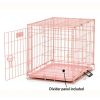 Folding Metal Dog Cage, Dividers, Floor Protector Feet, Leak Proof Dog Tray, 24L x 18W x 19H, Pink (Small)