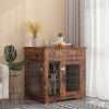 Furniture Style Dog Crate End Table with Drawer;  Pet Kennels with Double Doors;  Dog House Indoor Use; Rustic brown.