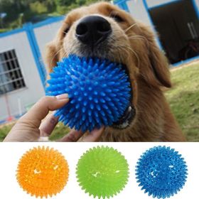 Pet Dog Toys Cat Puppy Sounding Toy Polka Squeaky Tooth Cleaning Ball TPR Training Pet Teeth Chewing Toy Thorn Balls Accessories (Color: Blue, size: S-6.5CM)