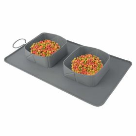 Collapsible Dog Bowl, Foldable Expandable Silicone Travel Bowl (Color: Gray)
