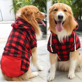 Plaid Dog Hoodie Pet Clothes Sweaters with Hat and Pocket Christmas Classic Plaid Small Medium Dog Costumes (colour: Zipper pocket coat with red and black plaids, size: 4XL (chest circumference 82, back length 62cm))