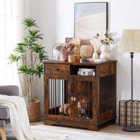 Dog crates;  indoor pet crate end tables;  decorative wooden kennels with removable trays. (Color: Rustic Brown)