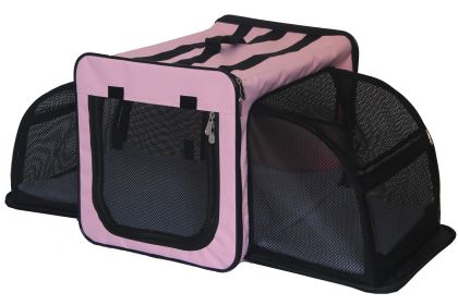 Dual-Expandable Wire Folding Lightweight Collapsible Travel Dog Crate (Color: Pink, size: X-Large)