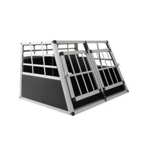 Double Doors Pet Car Transport Cage Aluminium Puppy Travel Crate Box Trapezoidal Kennel Dog Cat Carrier Cage (Color: as picture)