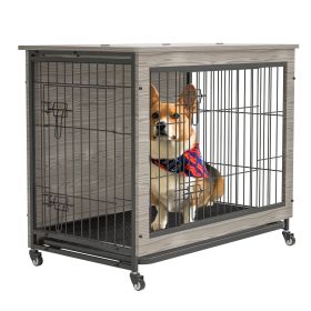 23.6"L X 20"W X 26"H Dog Crate Furniture with Cushion, Wooden Dog Crate Table, Double-Doors Dog Furniture, Dog Kennel Indoor for Small Dog (Color: as Pic)