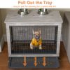 23.6"L X 20"W X 26"H Dog Crate Furniture with Cushion, Wooden Dog Crate Table, Double-Doors Dog Furniture, Dog Kennel Indoor for Small Dog