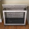 23.6"L X 20"W X 26"H Dog Crate Furniture with Cushion, Wooden Dog Crate Table, Double-Doors Dog Furniture, Dog Kennel Indoor for Small Dog
