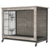 23.6"L X 20"W X 26"H Dog Crate Furniture with Cushion, Wooden Dog Crate Table, Double-Doors Dog Furniture, Dog Kennel Indoor for Small Dog